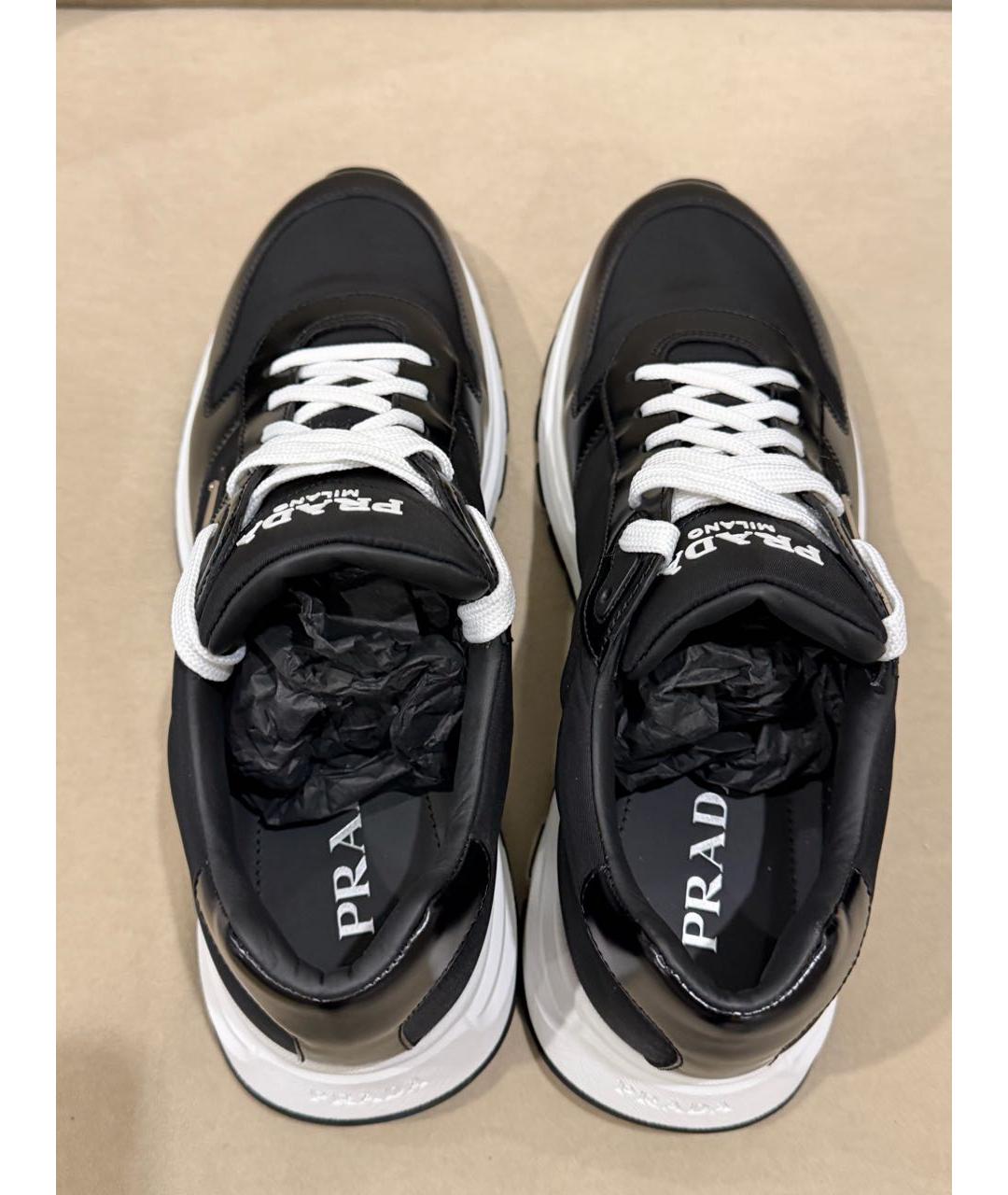 PRADA Черные кожаные низкие кроссовки / кеды, фото 3