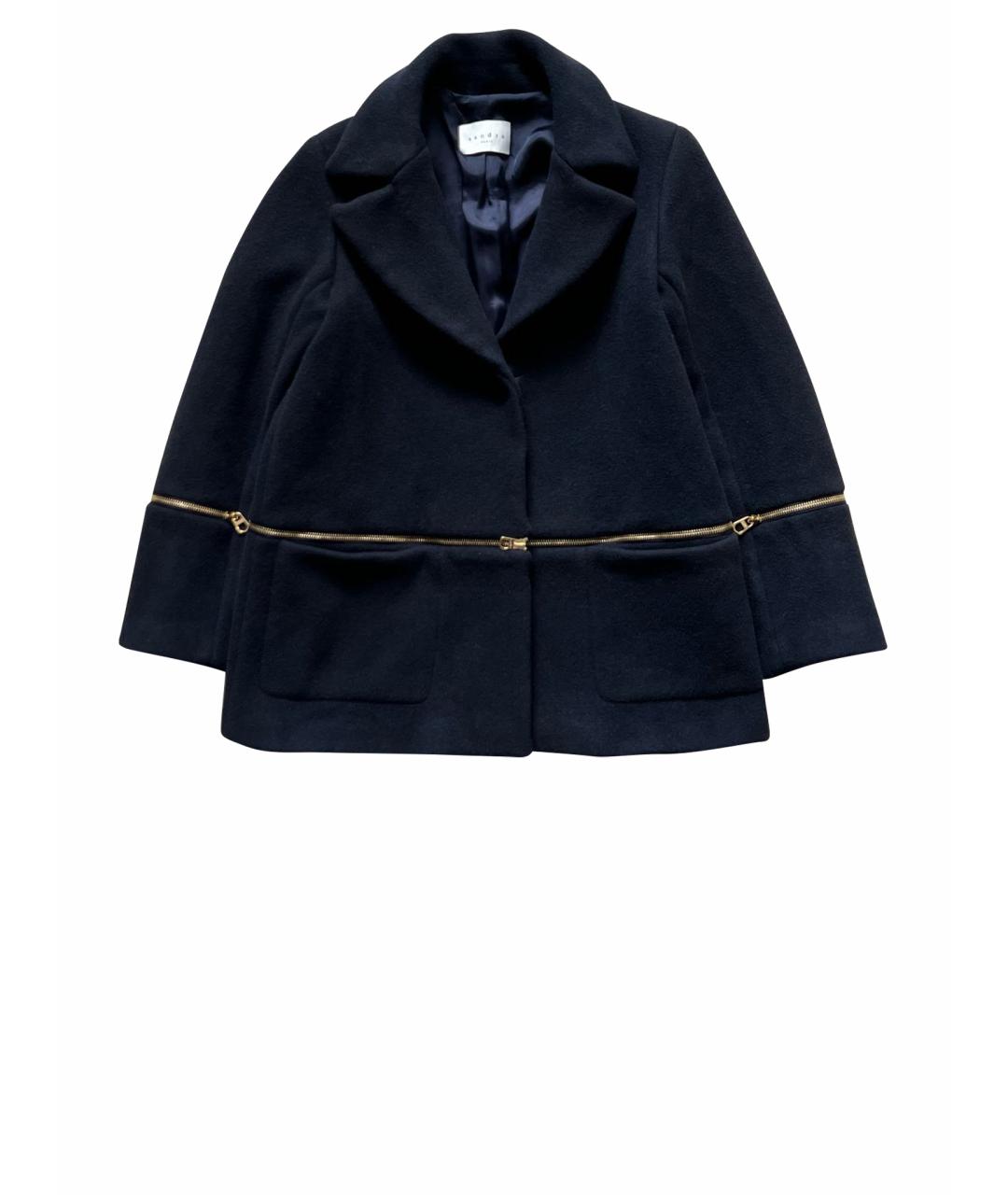 SANDRO Темно-синее шерстяное пальто, фото 1