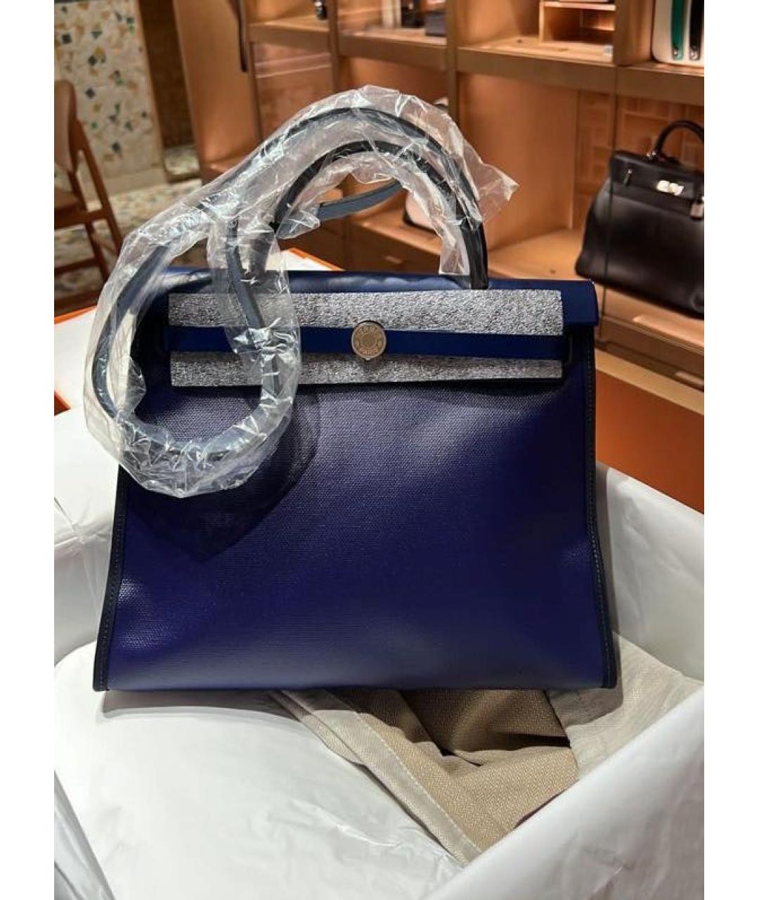 HERMES Темно-синяя тканевая сумка через плечо, фото 3