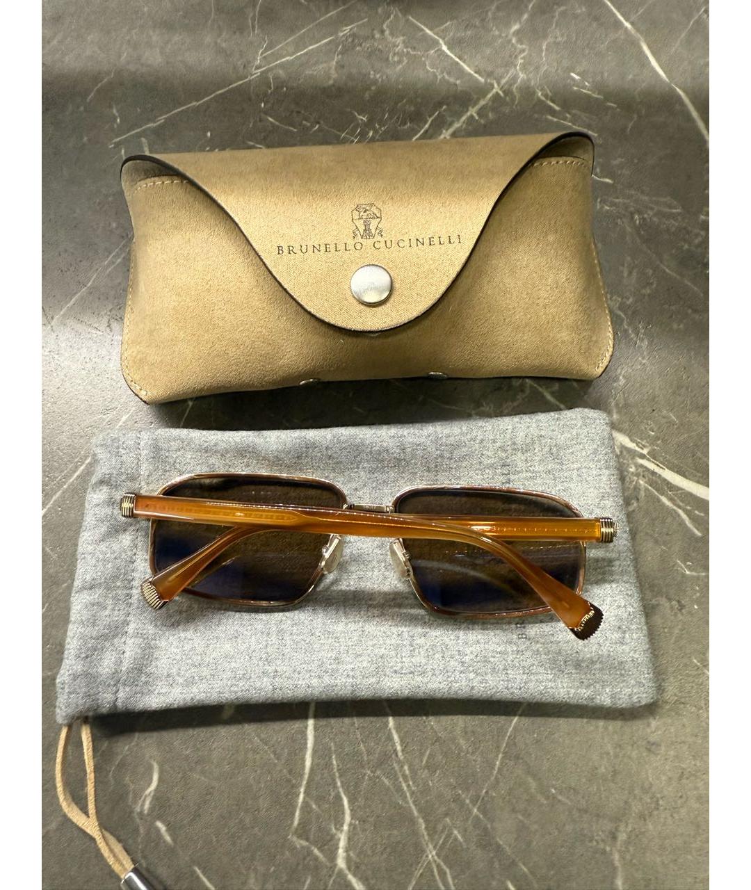 BRUNELLO CUCINELLI Коричневые металлические солнцезащитные очки, фото 2