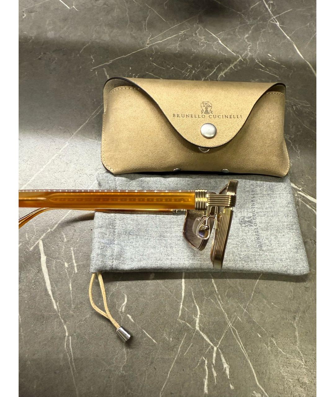 BRUNELLO CUCINELLI Коричневые металлические солнцезащитные очки, фото 3