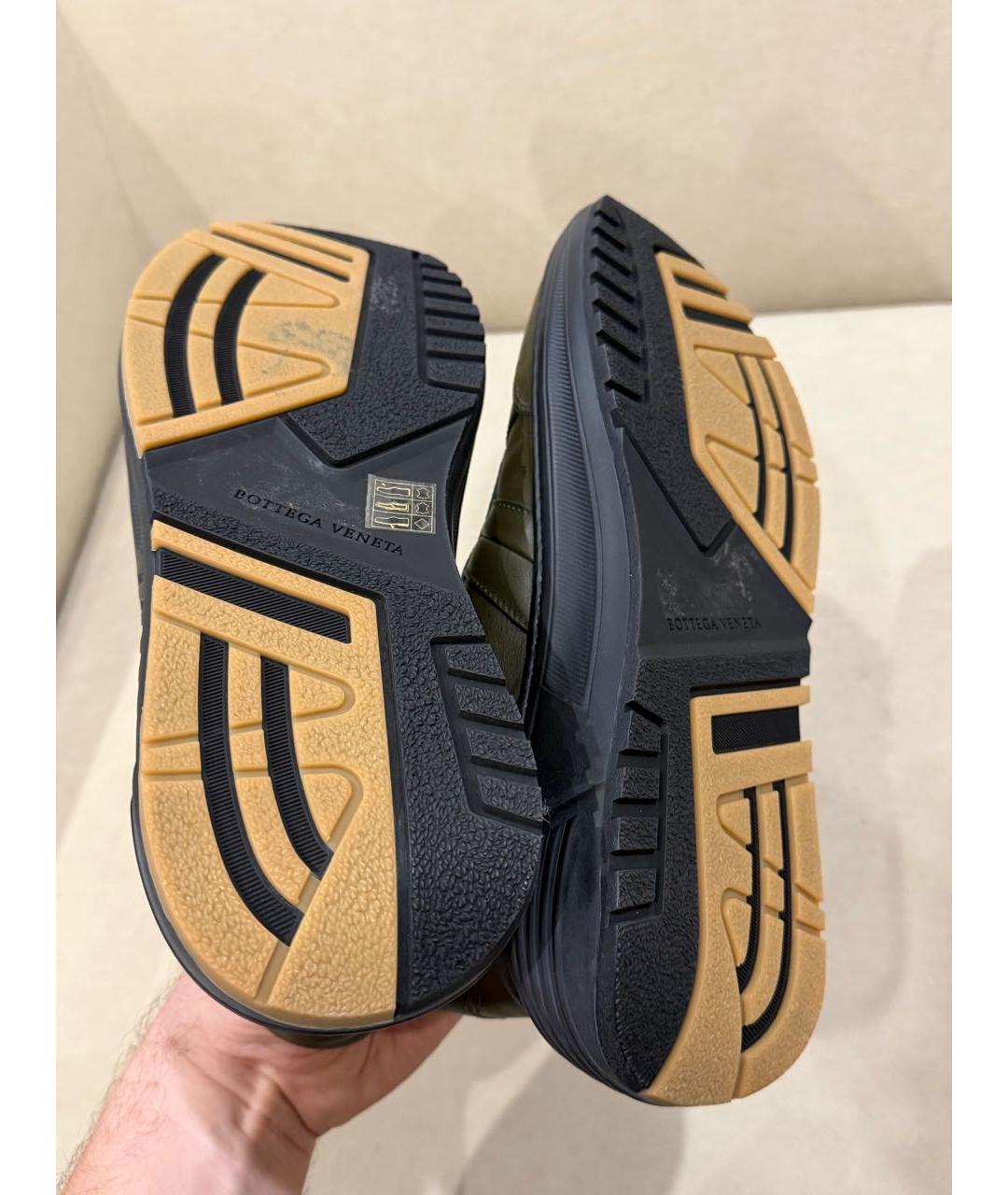 BOTTEGA VENETA Хаки кожаные низкие кроссовки / кеды, фото 5