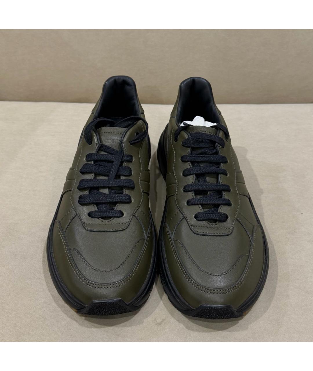 BOTTEGA VENETA Хаки кожаные низкие кроссовки / кеды, фото 2