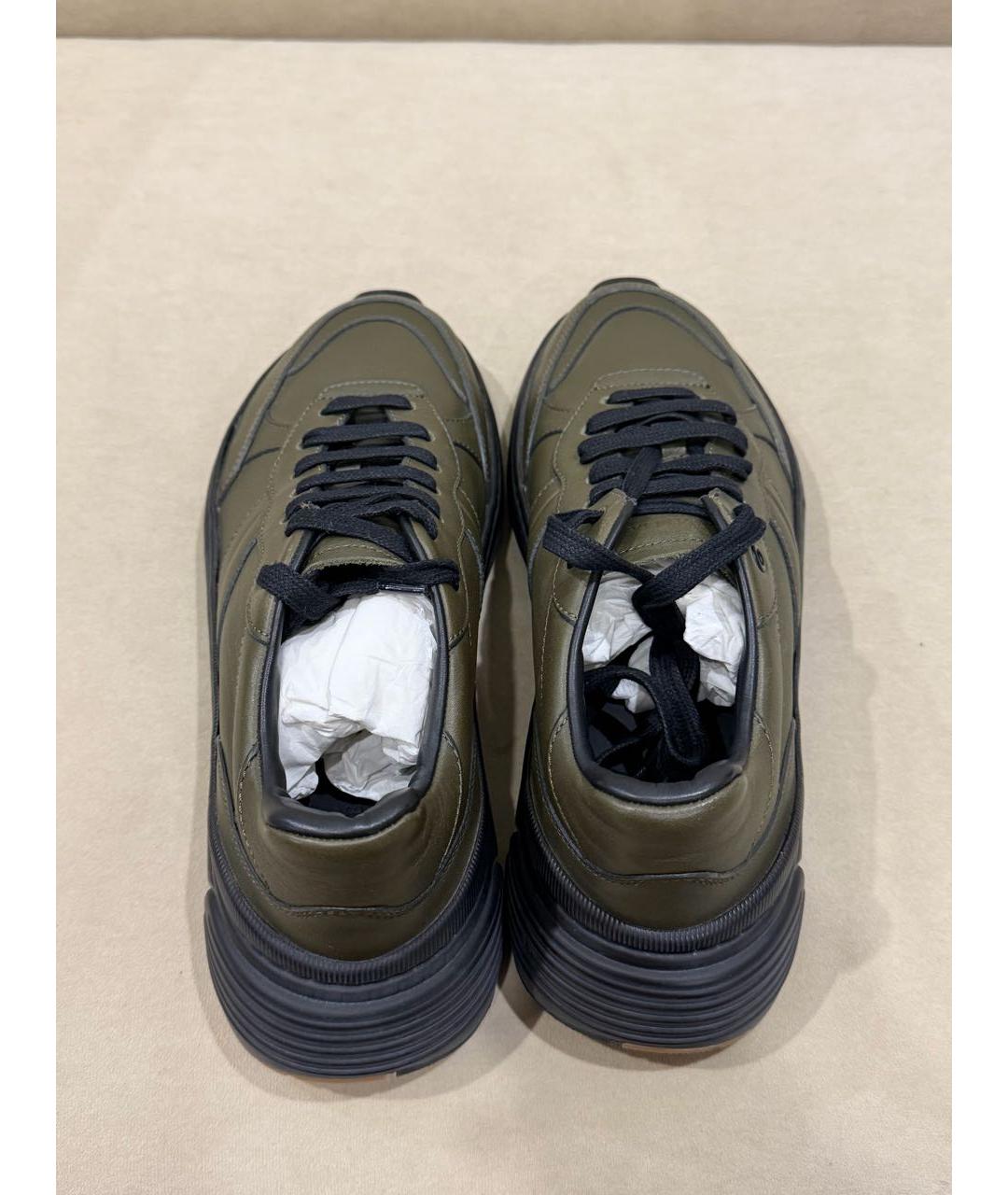 BOTTEGA VENETA Хаки кожаные низкие кроссовки / кеды, фото 3