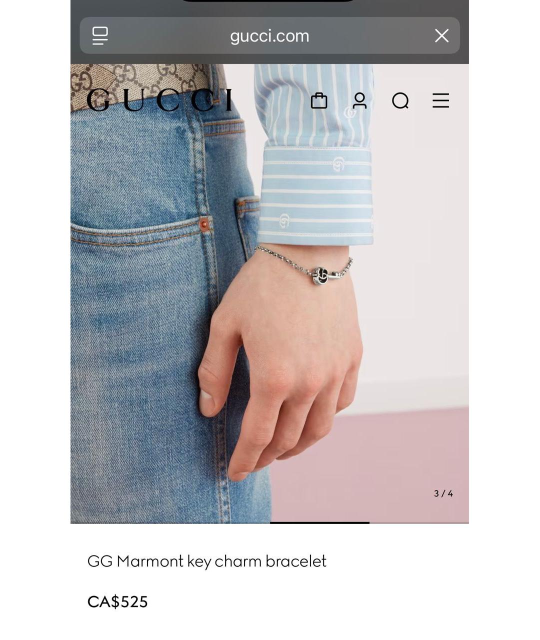 GUCCI Серебрянный серебряный браслет, фото 2