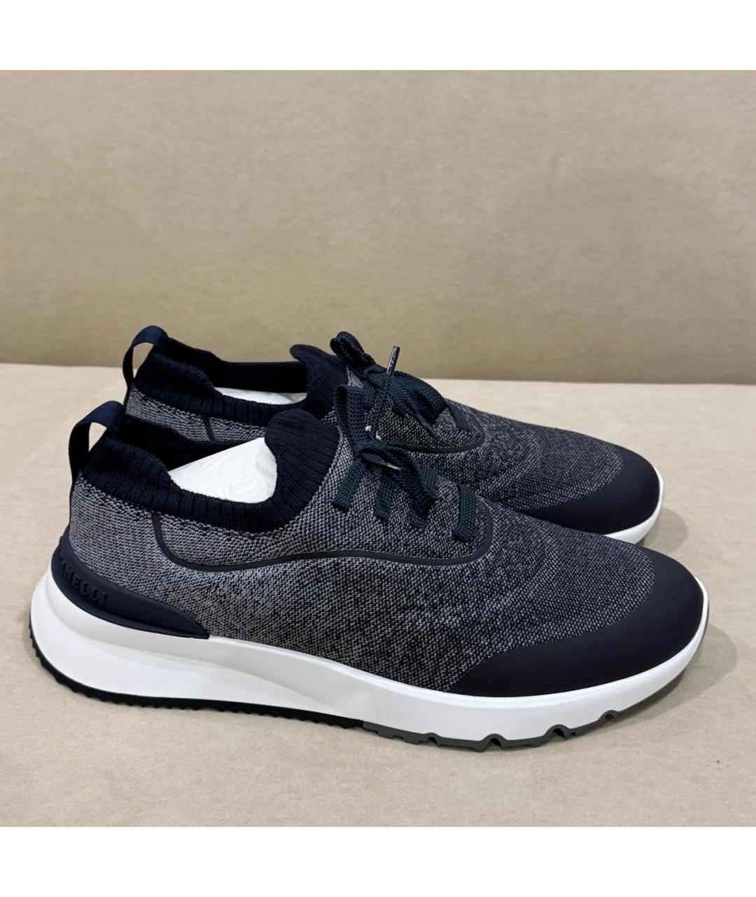 BRUNELLO CUCINELLI Темно-синие текстильные низкие кроссовки / кеды, фото 7