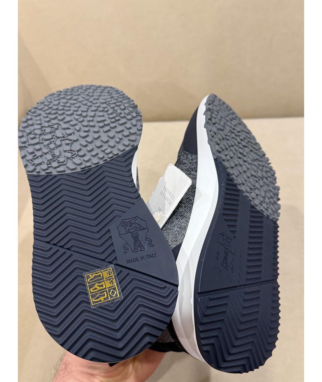 BRUNELLO CUCINELLI Темно-синие текстильные низкие кроссовки / кеды, фото 5