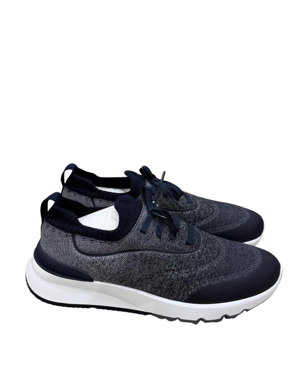 BRUNELLO CUCINELLI Темно-синие текстильные низкие кроссовки / кеды, фото 1