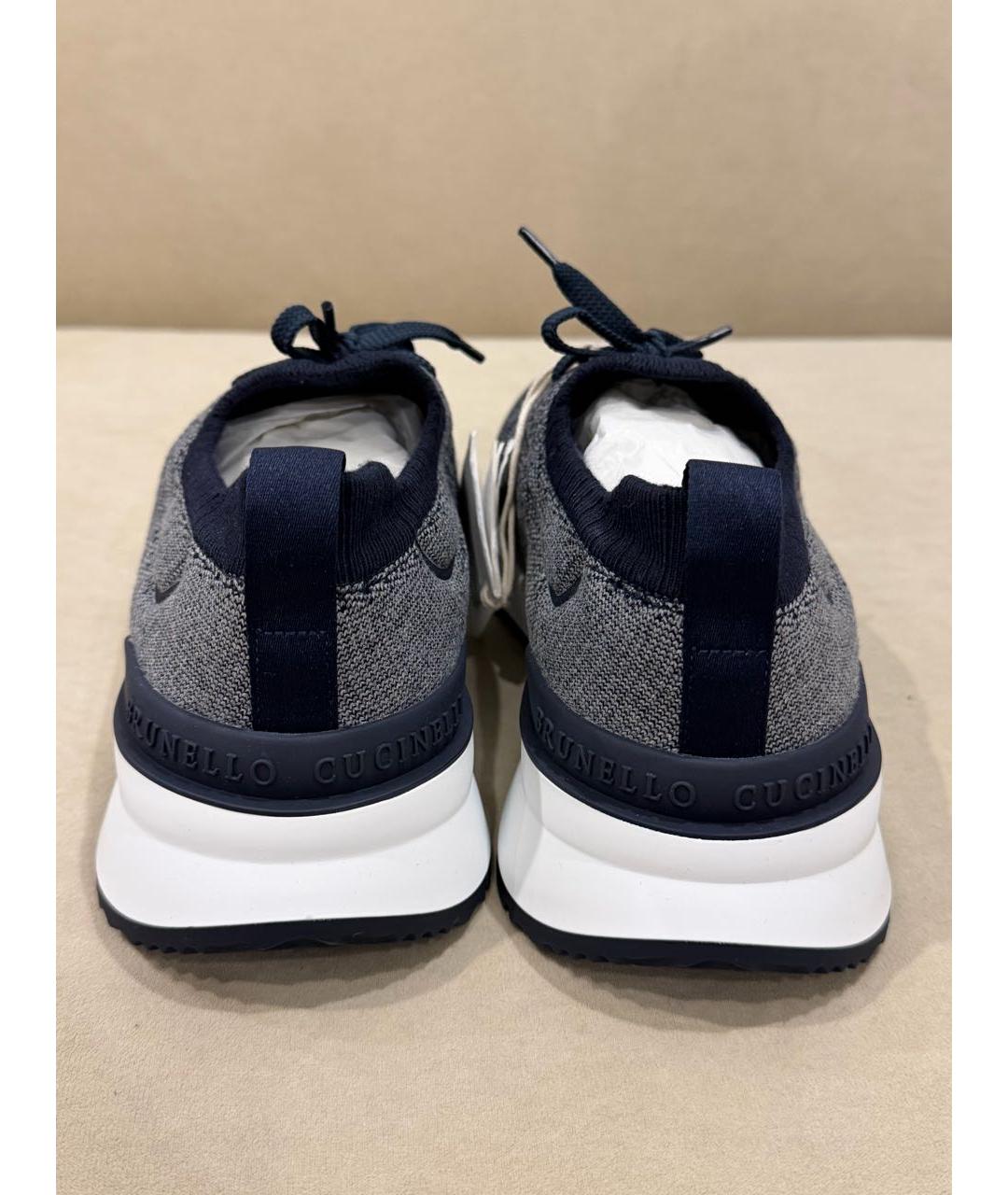 BRUNELLO CUCINELLI Темно-синие текстильные низкие кроссовки / кеды, фото 4
