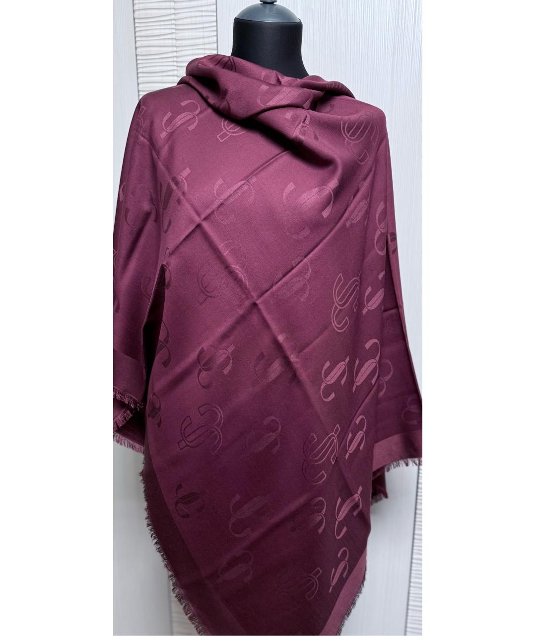 JIMMY CHOO Бордовый шерстяной платок, фото 7