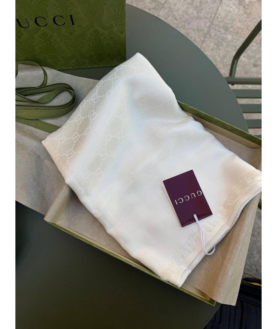 GUCCI Белый шелковый платок, фото 3