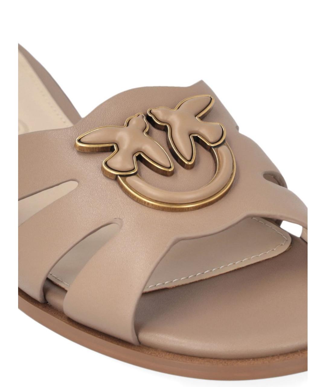PINKO Бежевые кожаные шлепанцы, фото 4