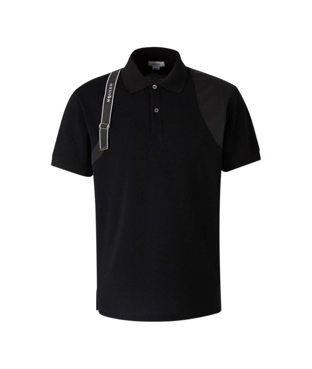 ALEXANDER MCQUEEN Черное хлопковое поло с коротким рукавом, фото 1