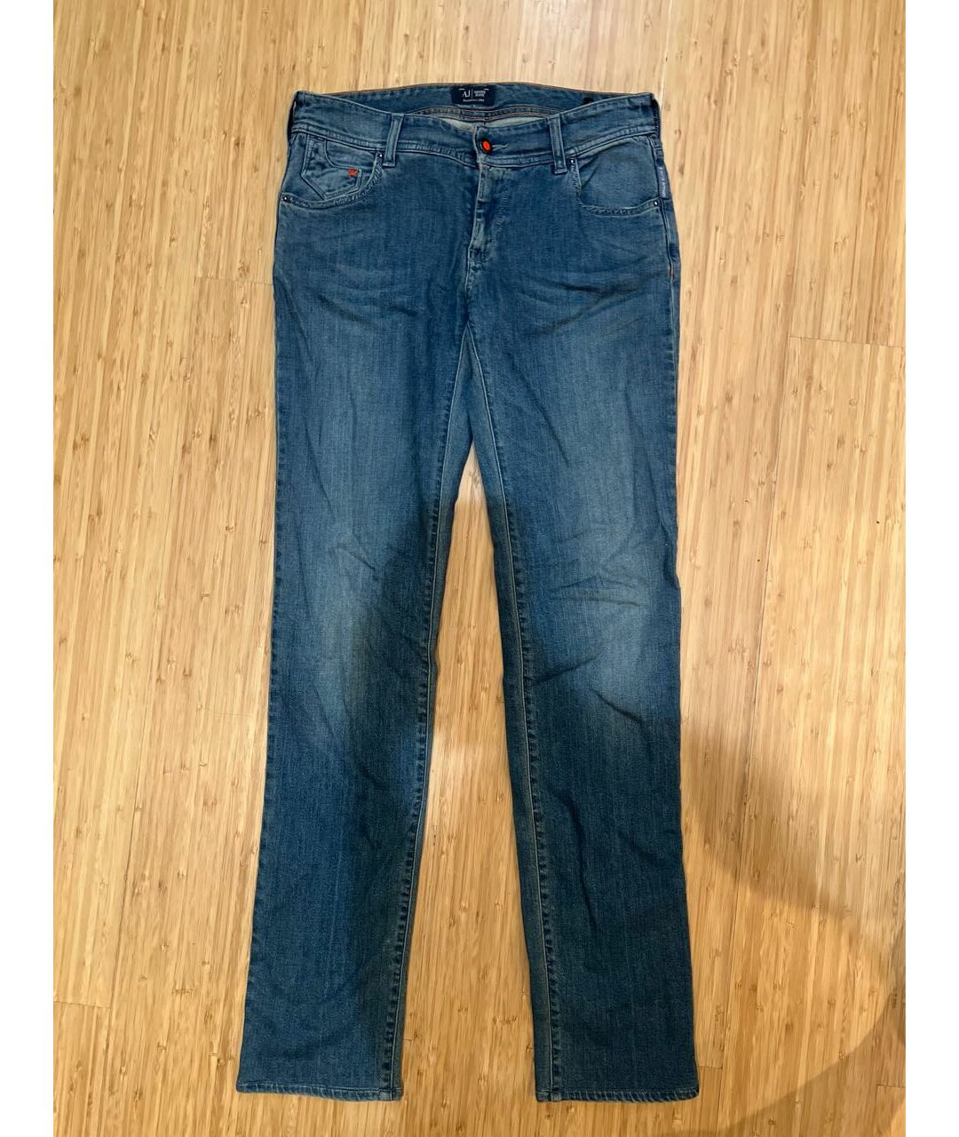 ARMANI JEANS Синие хлопко-эластановые прямые джинсы, фото 6