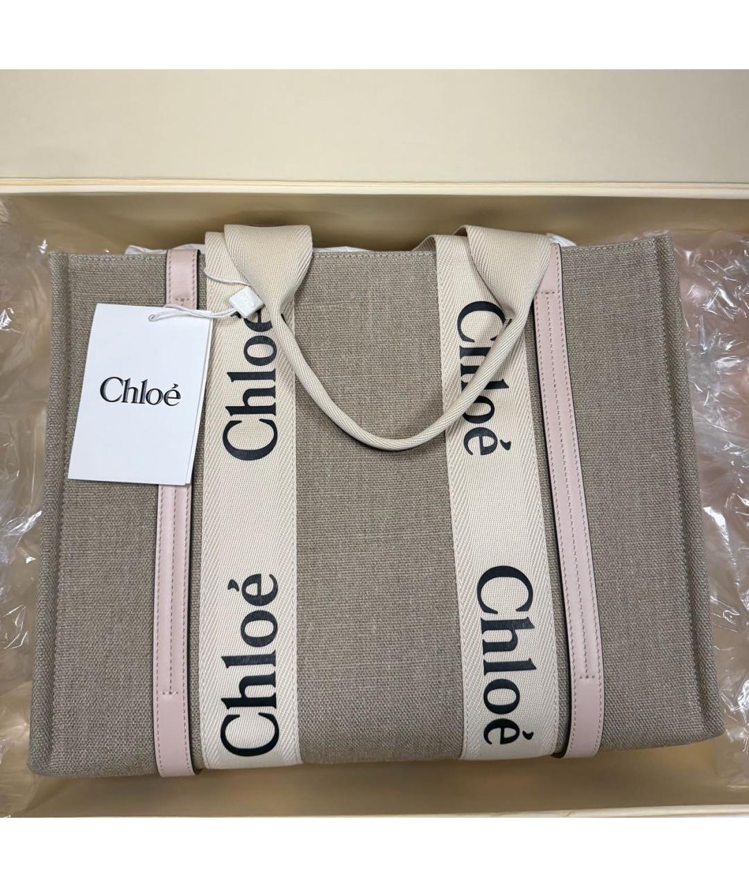 CHLOE Бежевая льняная сумка тоут, фото 5