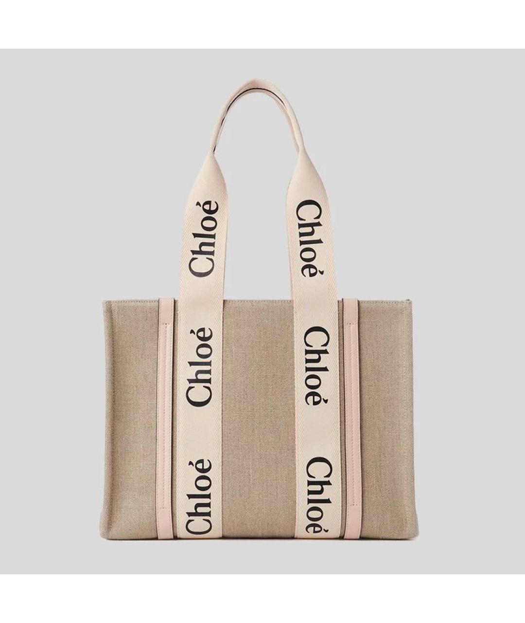 CHLOE Бежевая льняная сумка тоут, фото 8