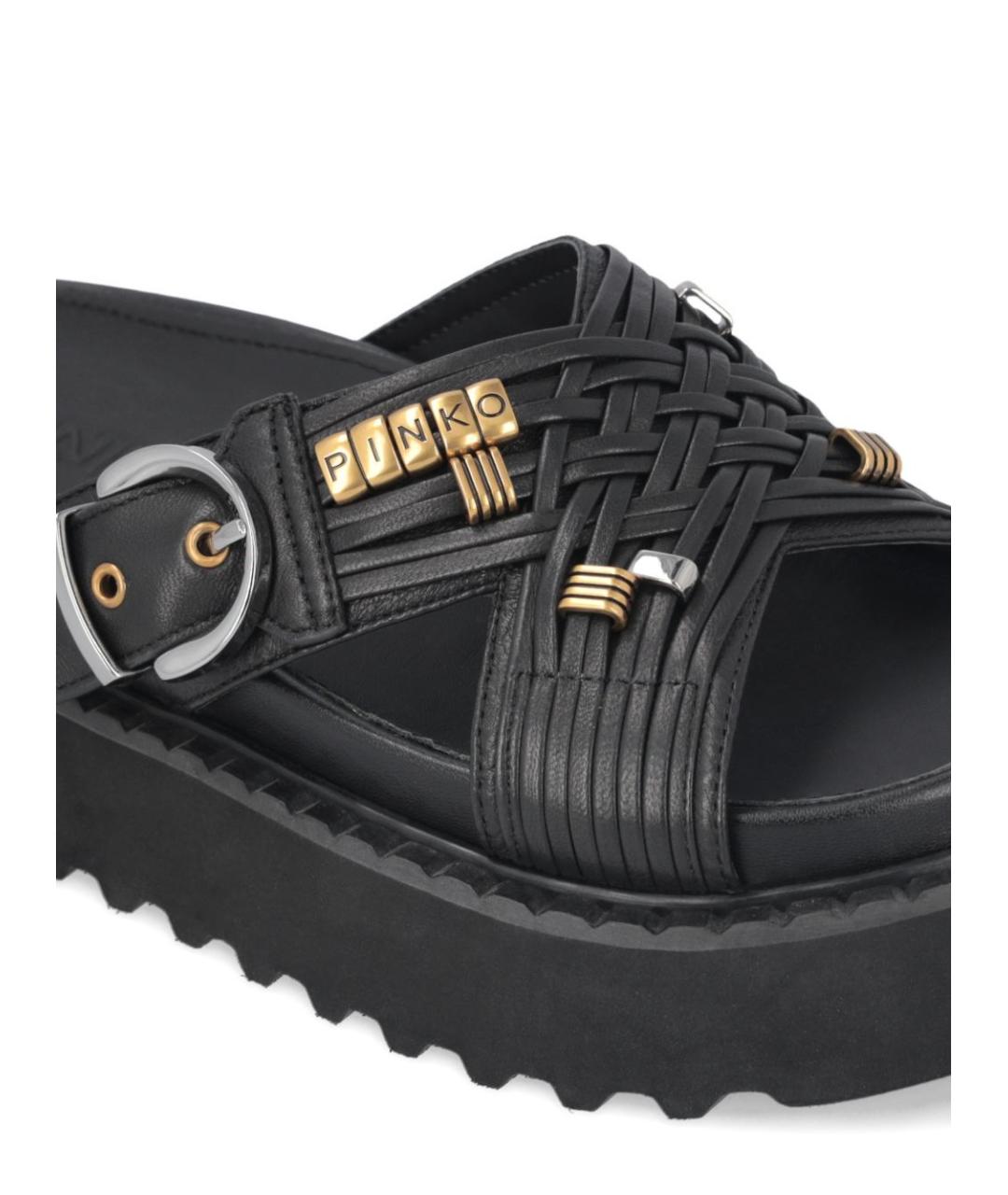 PINKO Черные кожаные шлепанцы, фото 3