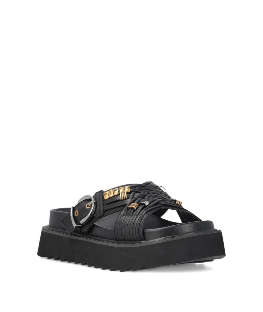 PINKO Черные кожаные шлепанцы, фото 2