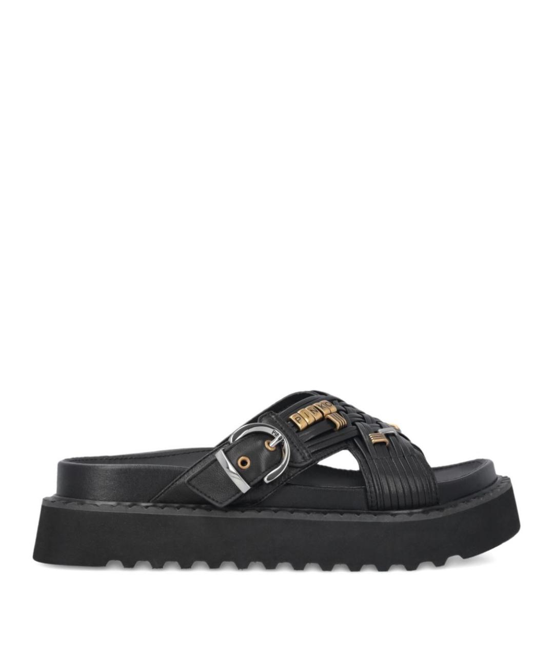 PINKO Черные кожаные шлепанцы, фото 1