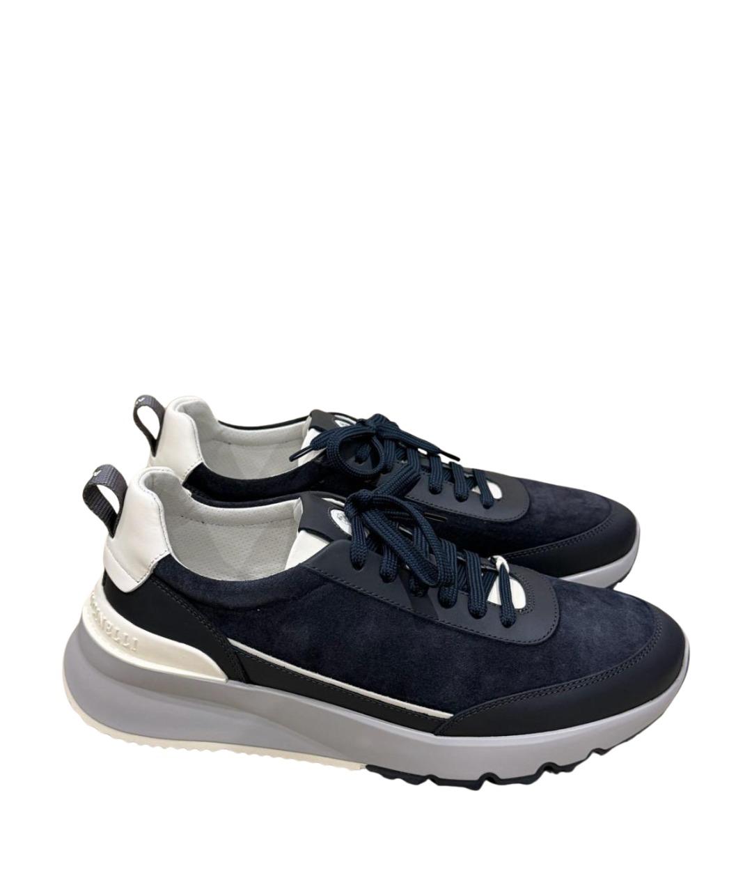 BRUNELLO CUCINELLI Темно-синие кожаные низкие кроссовки / кеды, фото 1