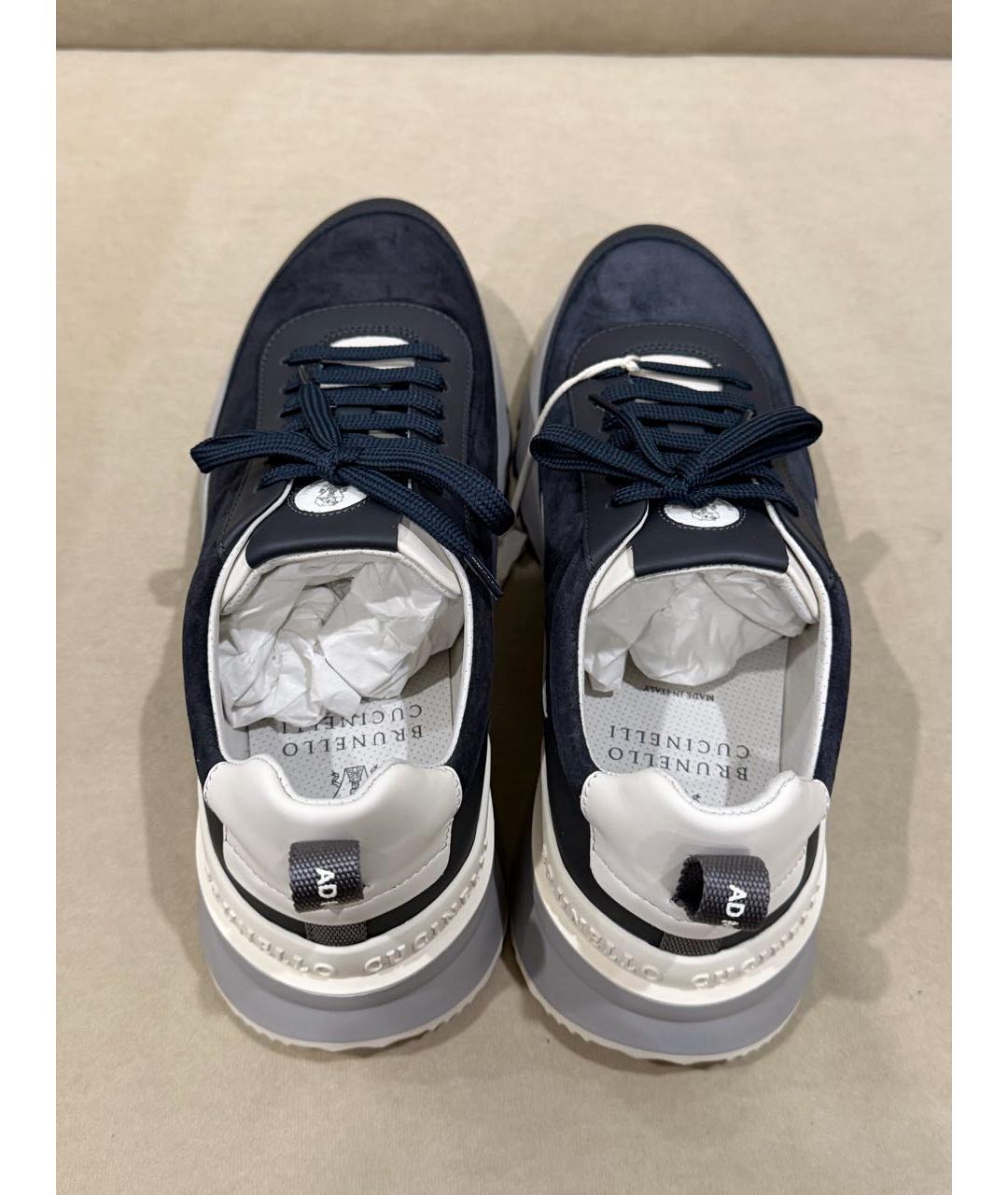 BRUNELLO CUCINELLI Темно-синие кожаные низкие кроссовки / кеды, фото 3