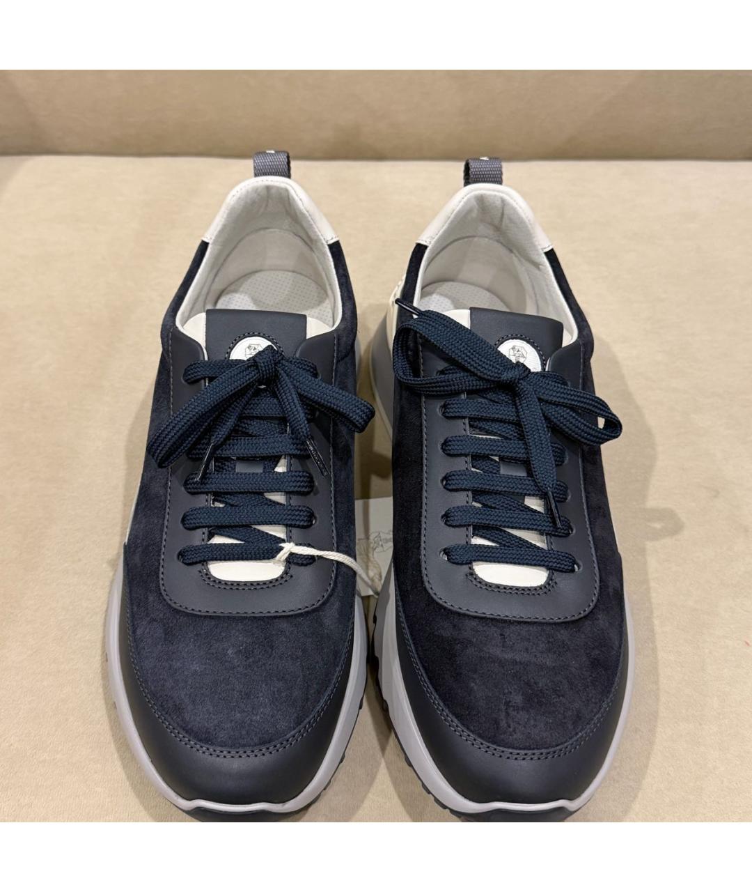 BRUNELLO CUCINELLI Темно-синие кожаные низкие кроссовки / кеды, фото 2
