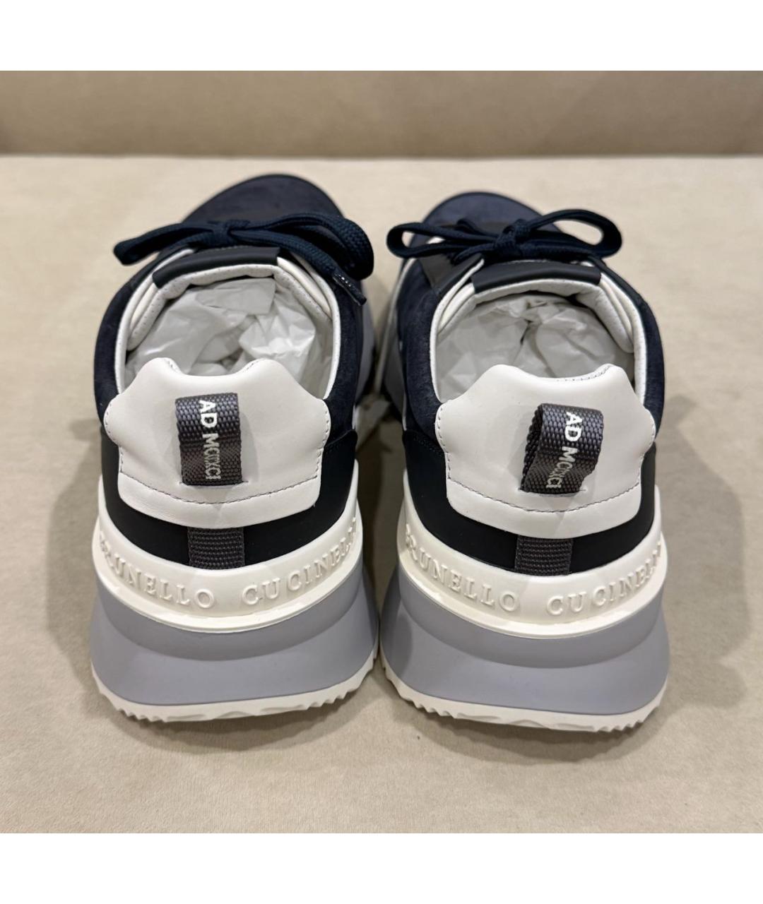 BRUNELLO CUCINELLI Темно-синие кожаные низкие кроссовки / кеды, фото 4