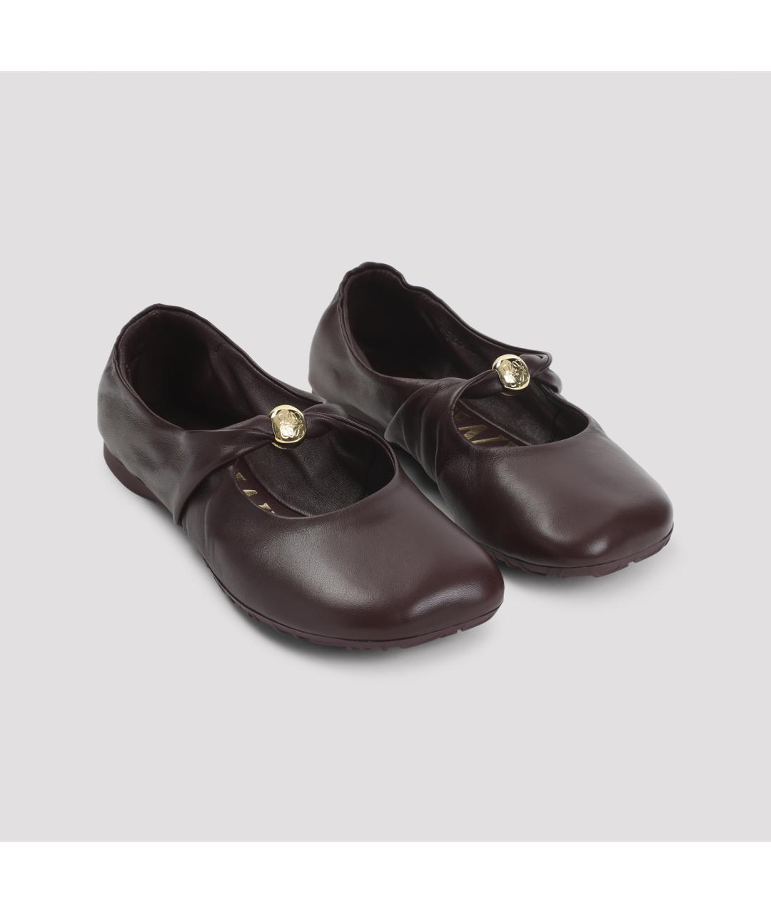 LOEWE Бордовые кожаные балетки, фото 3