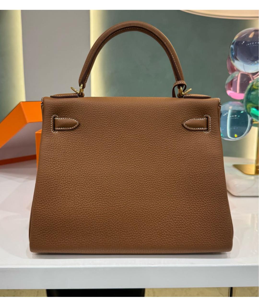 HERMES Коричневая кожаная сумка с короткими ручками, фото 3