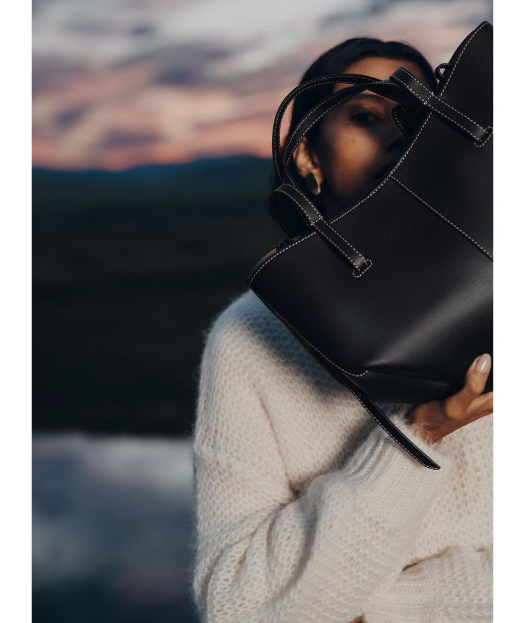 POLENE Черная кожаная сумка тоут, фото 3