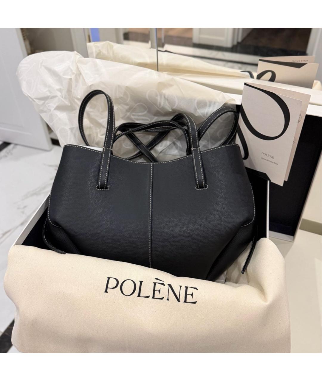 POLENE Черная кожаная сумка тоут, фото 2