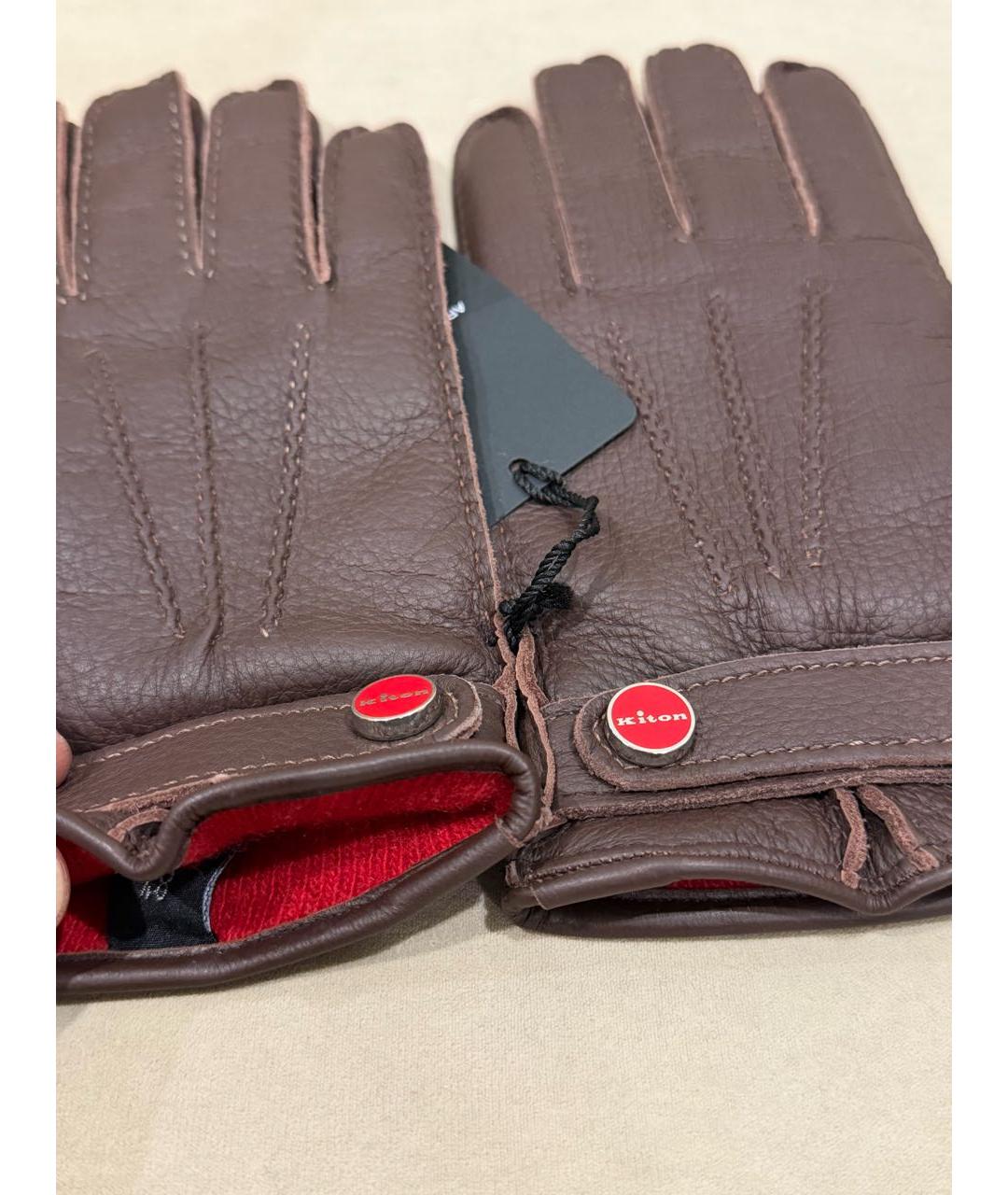 KITON Коричневые кожаные перчатки, фото 3
