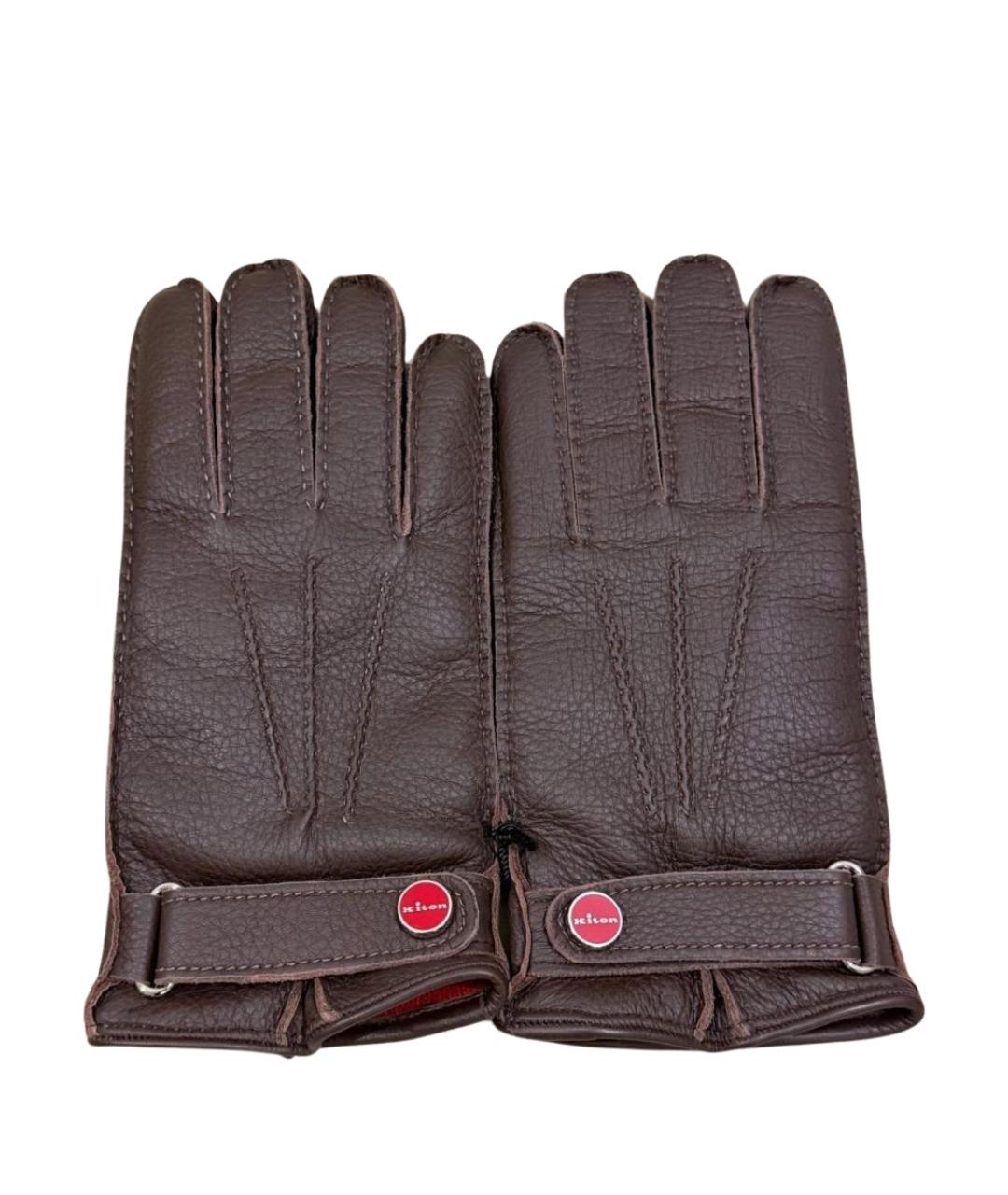 KITON Коричневые кожаные перчатки, фото 1