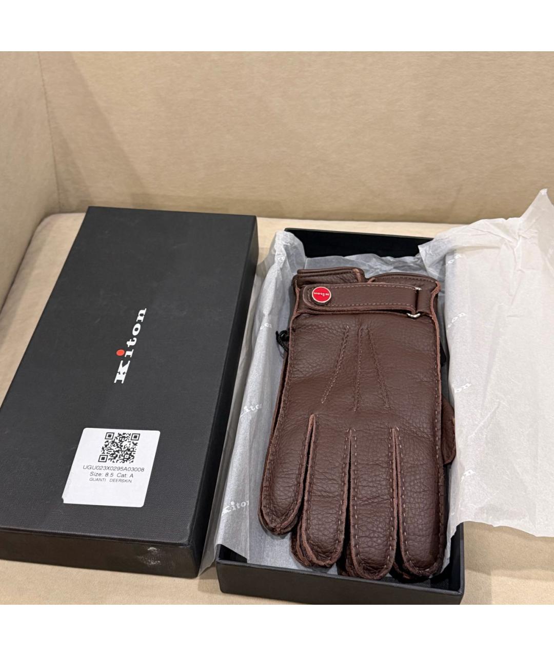 KITON Коричневые кожаные перчатки, фото 4