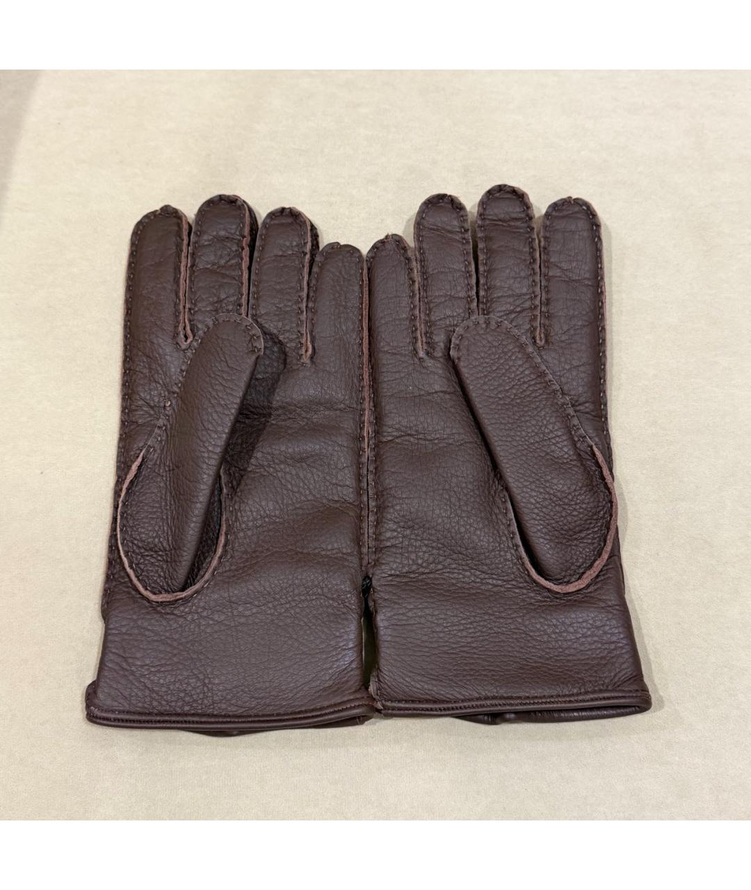 KITON Коричневые кожаные перчатки, фото 2