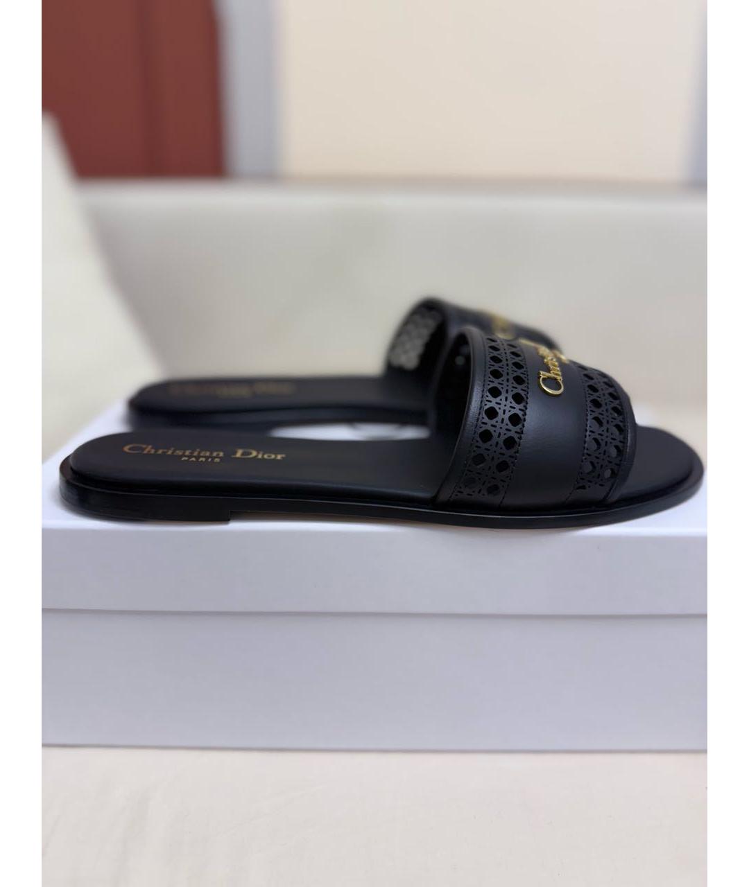 CHRISTIAN DIOR Черные кожаные шлепанцы, фото 8