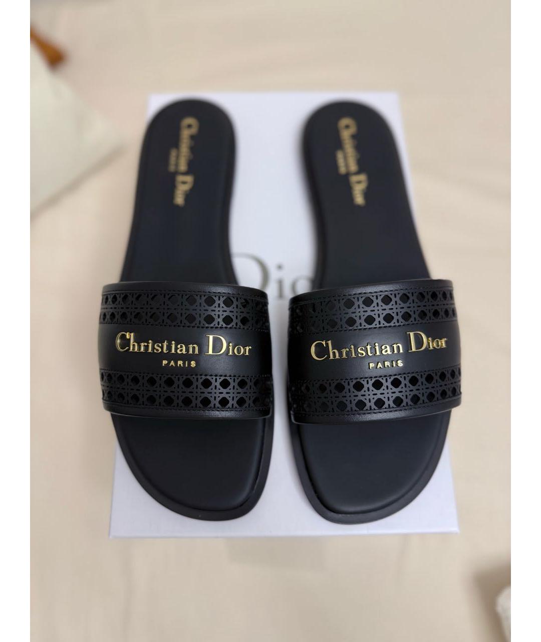 CHRISTIAN DIOR Черные кожаные шлепанцы, фото 2
