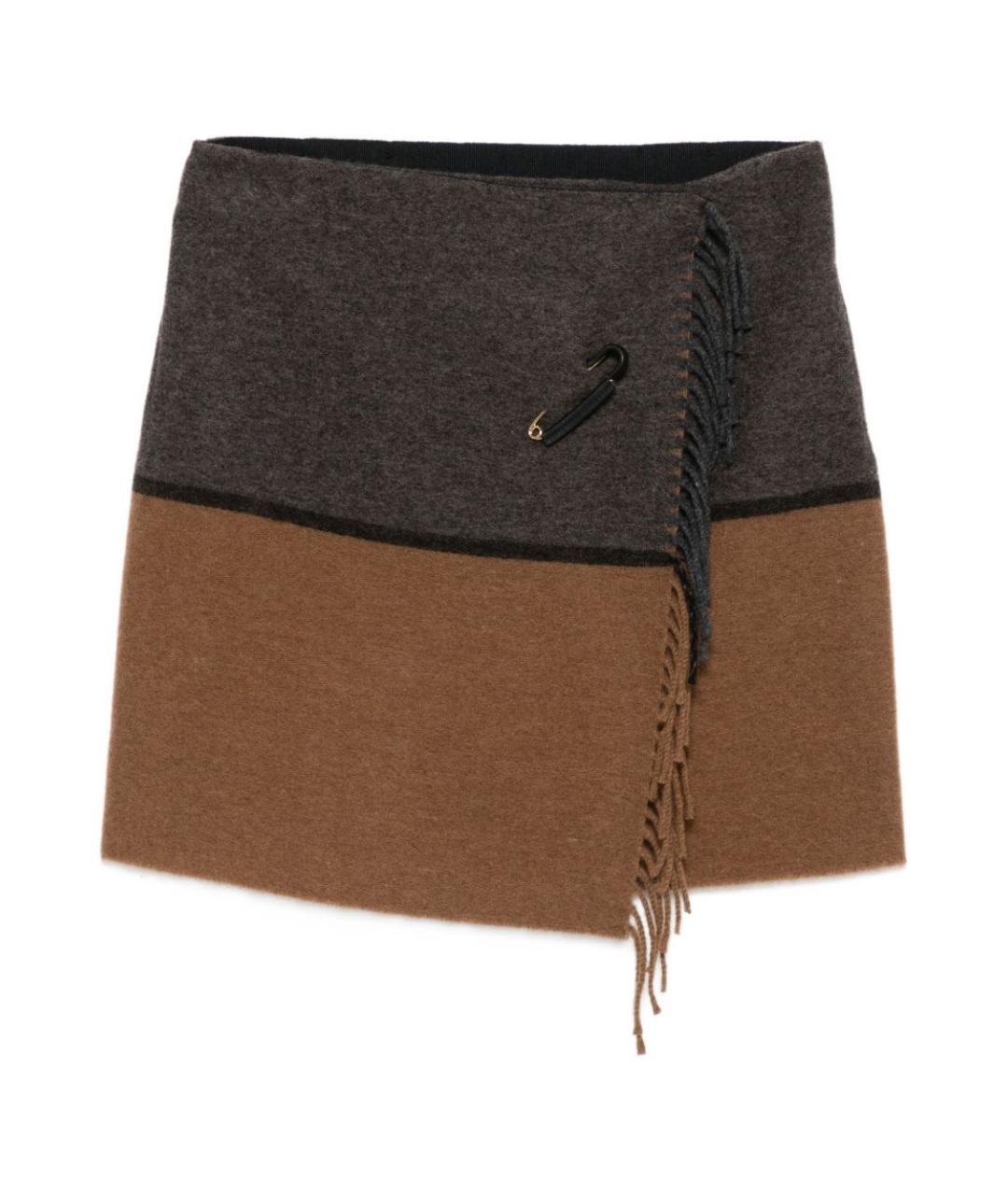 SEMICOUTURE Коричневая шерстяная юбка мини, фото 1