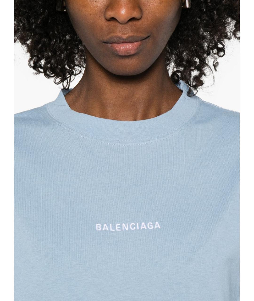 BALENCIAGA Голубая хлопковая футболка, фото 3