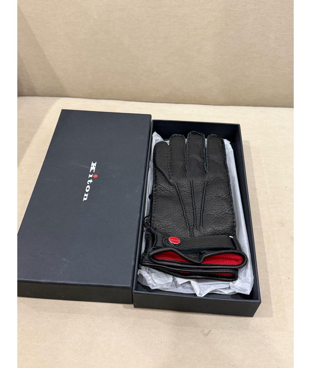 KITON Черные кожаные перчатки, фото 4