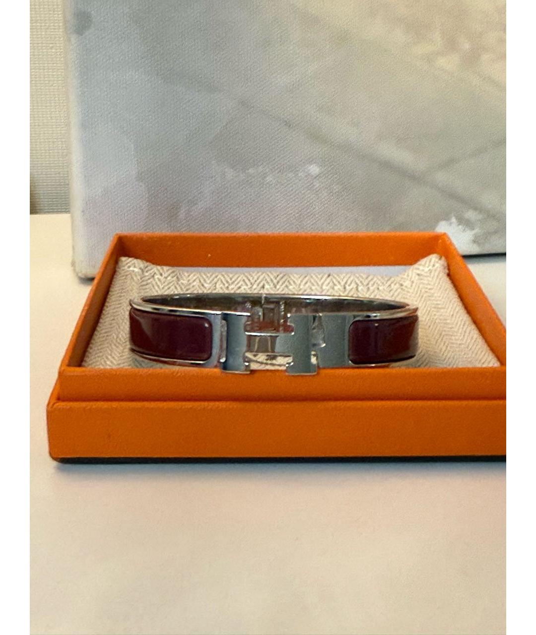 HERMES Бордовый металлический браслет, фото 8