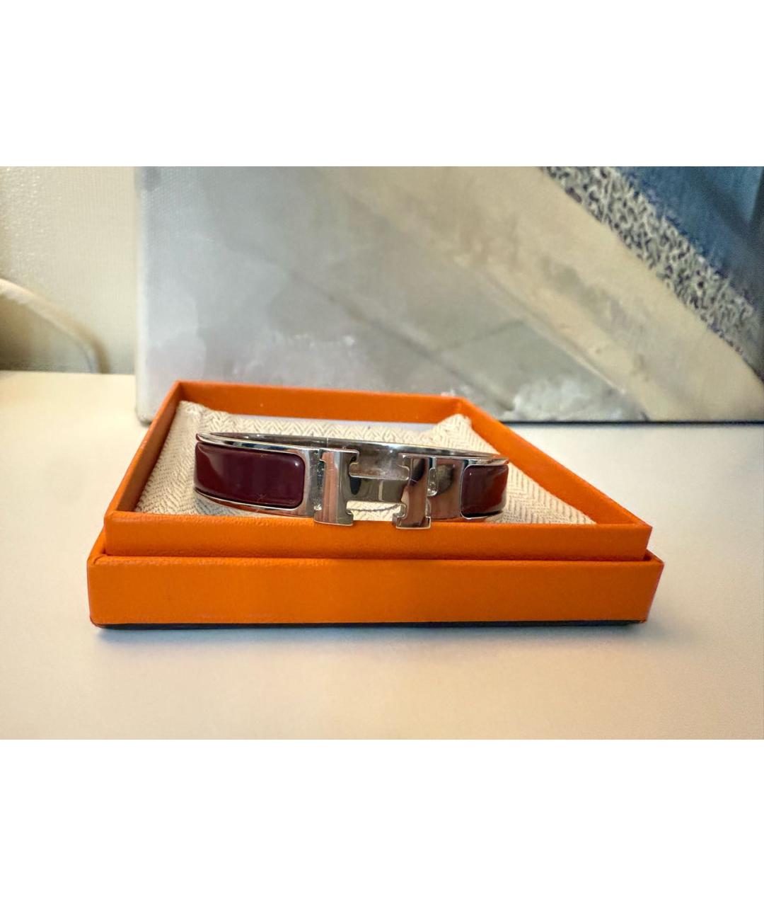 HERMES Бордовый металлический браслет, фото 3