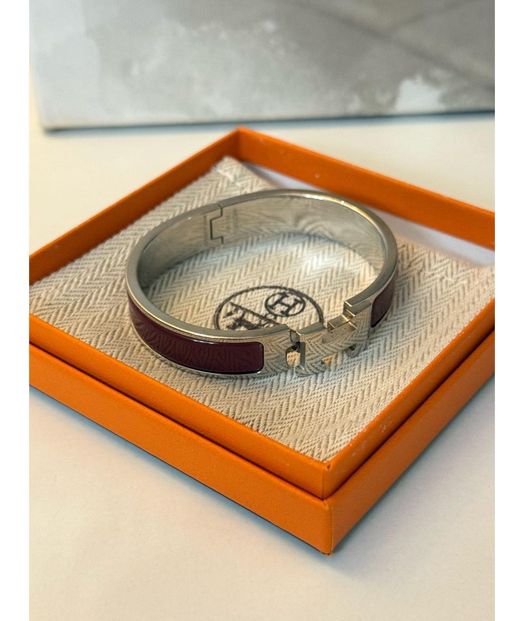 HERMES Бордовый металлический браслет, фото 5