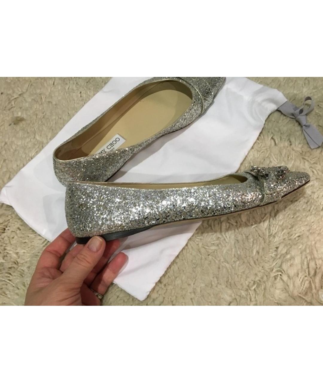 JIMMY CHOO Серебряные кожаные балетки, фото 6