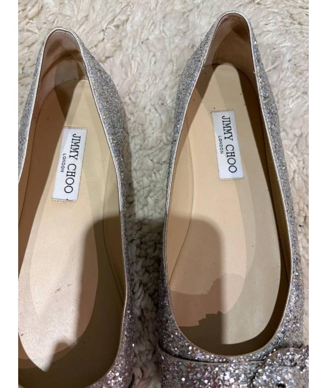 JIMMY CHOO Серебряные кожаные балетки, фото 4