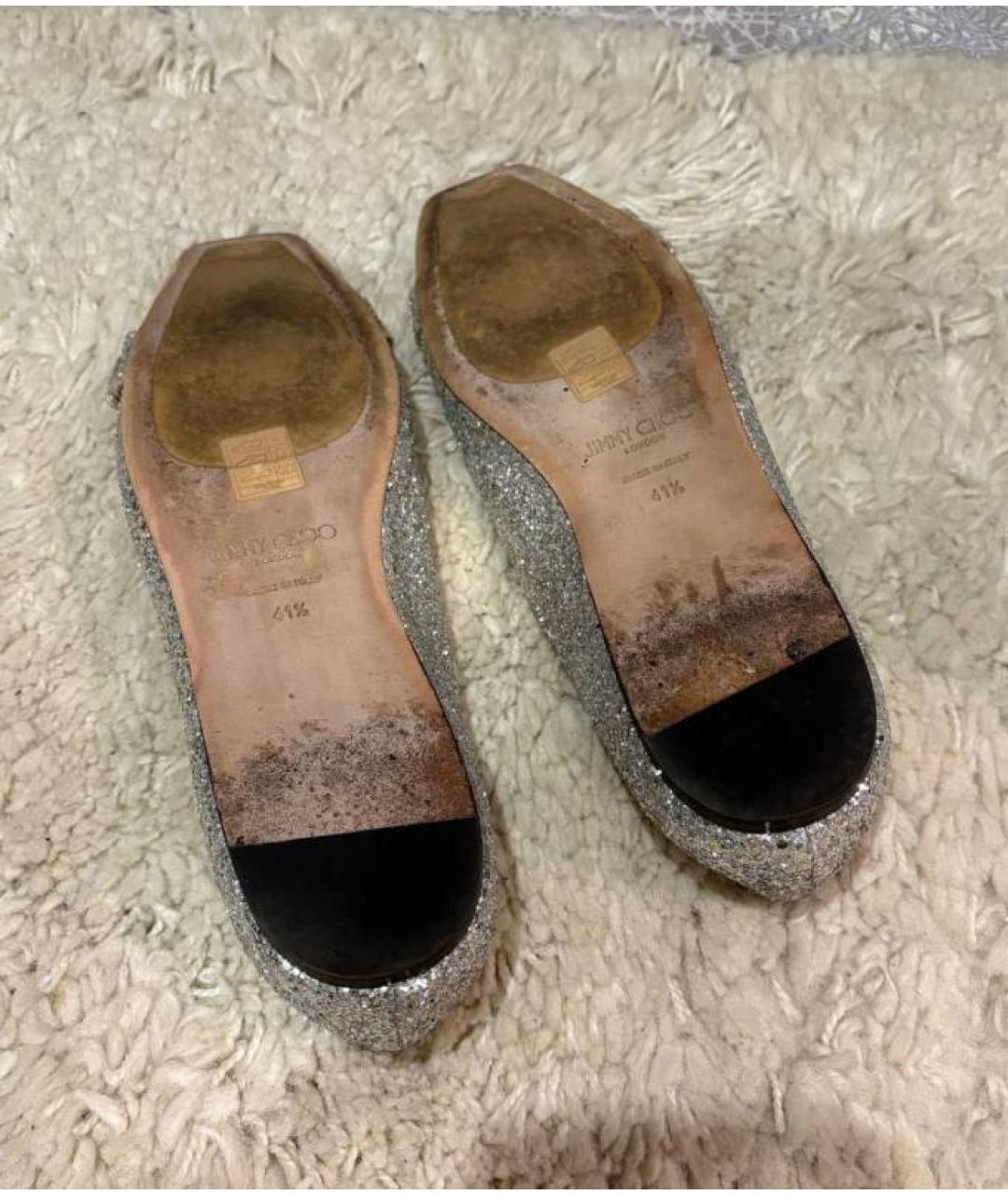 JIMMY CHOO Серебряные кожаные балетки, фото 5