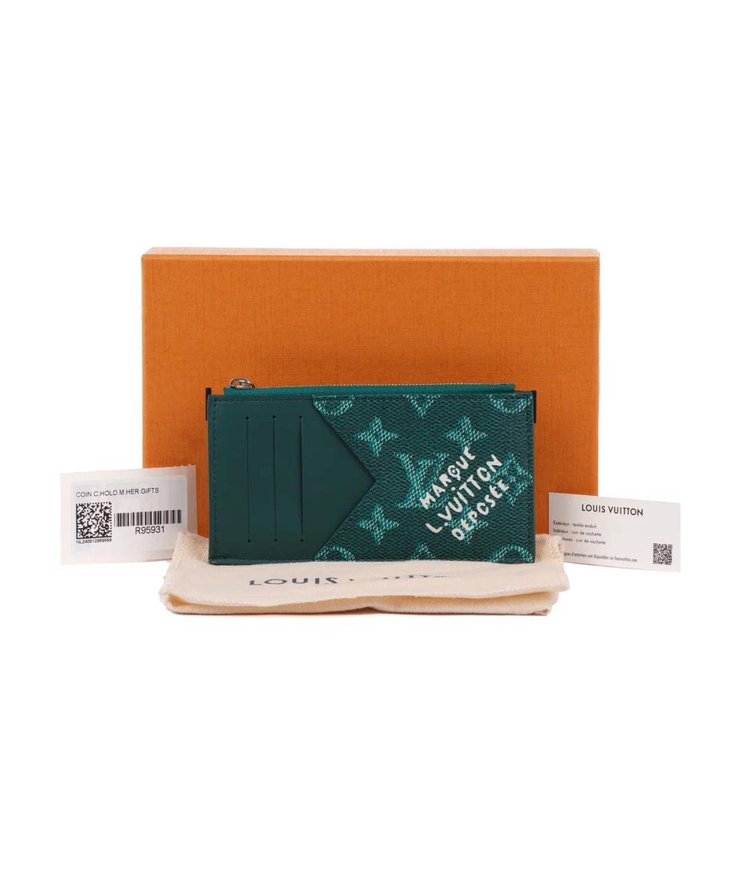 LOUIS VUITTON Зеленый кожаный кардхолдер, фото 2