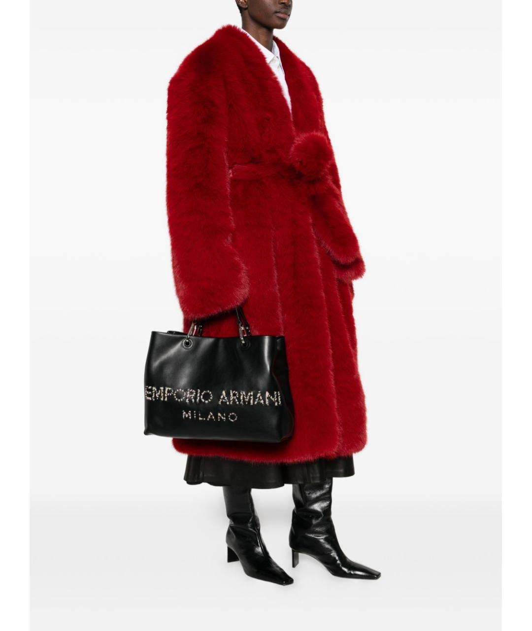 EMPORIO ARMANI Черная кожаная сумка тоут, фото 5