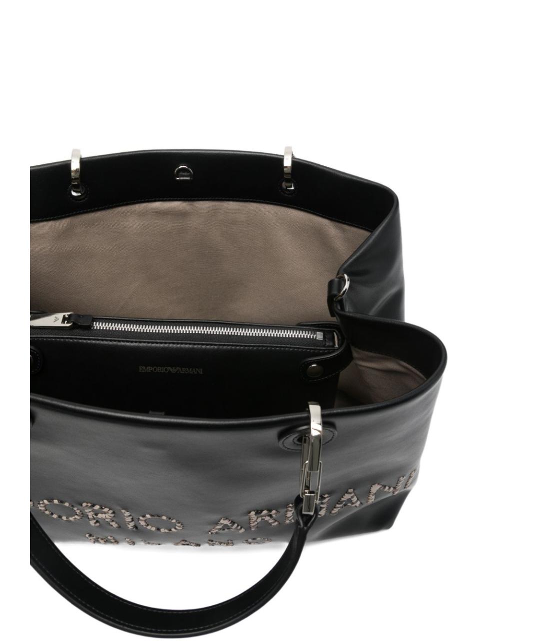 EMPORIO ARMANI Черная кожаная сумка тоут, фото 3