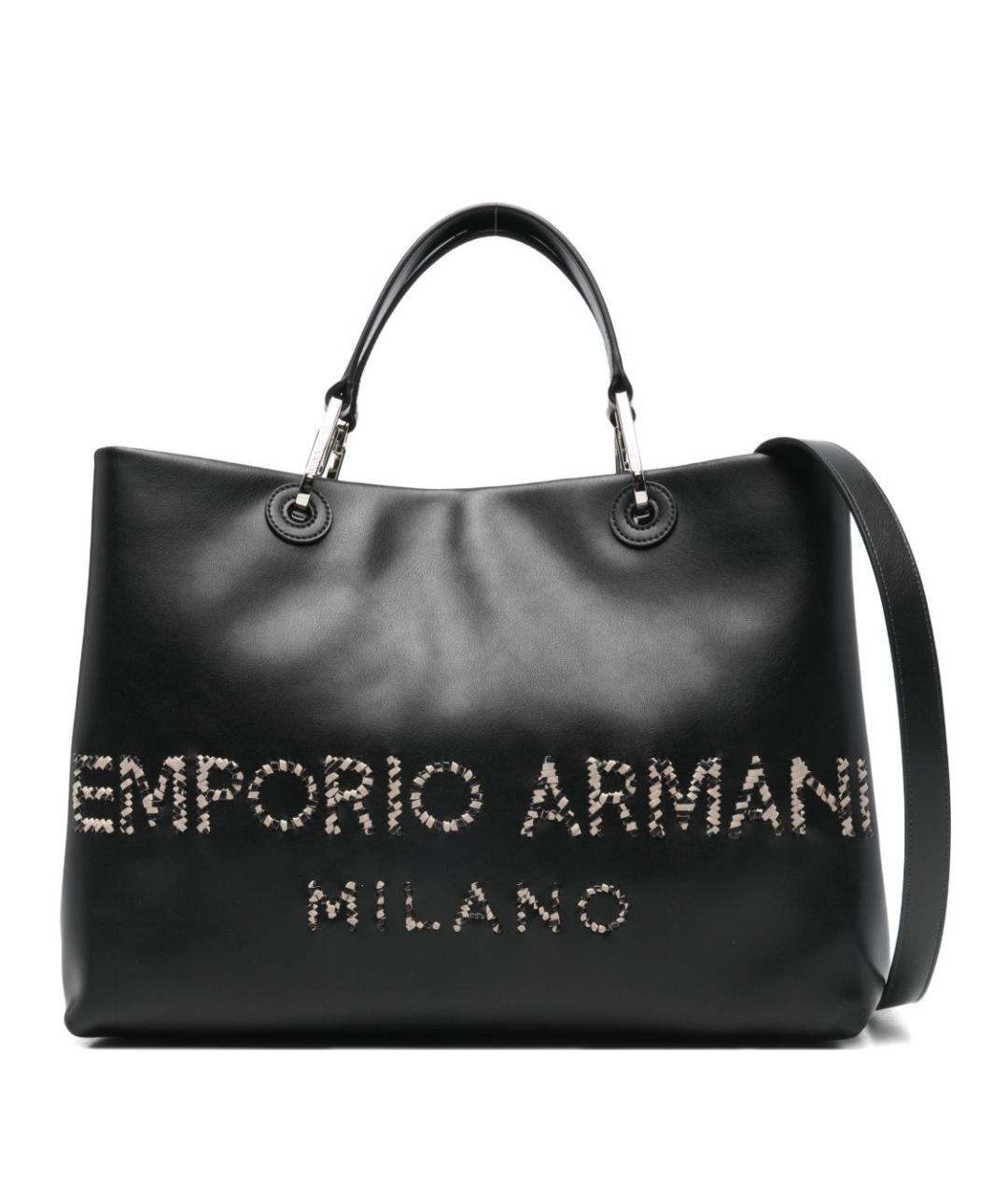 EMPORIO ARMANI Черная кожаная сумка тоут, фото 1